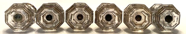 Set of 6 Antique Clear Glass 2″ Octagon Dresser/Cabinet Pulls/Knobs w/Screws