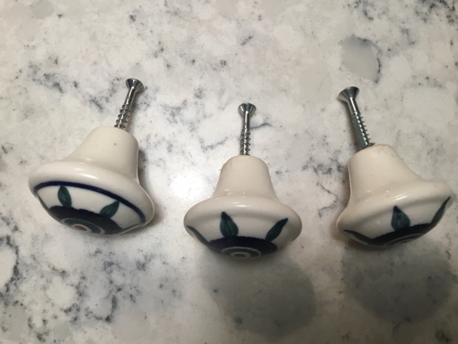3 Ceramic Drawer Pull Knobs PEACOCK Pottery Boleslawiec Poland