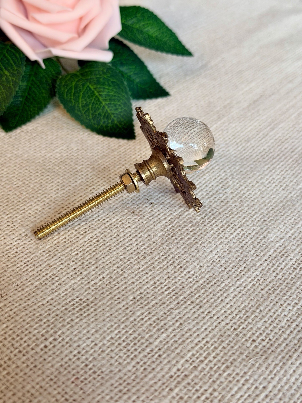 1 Antique Gold Clear Glass Ball Knob Drawer Pull Handle Cabinet Starburst Knob