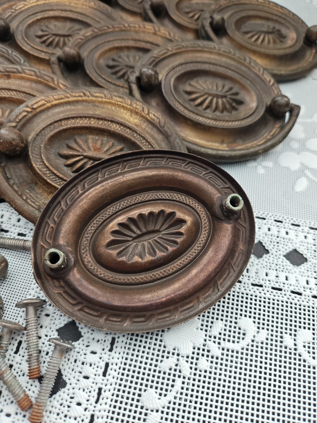 Antique French Style Drawer Pulls 3.25” Nickel Plated Steel Set of 12