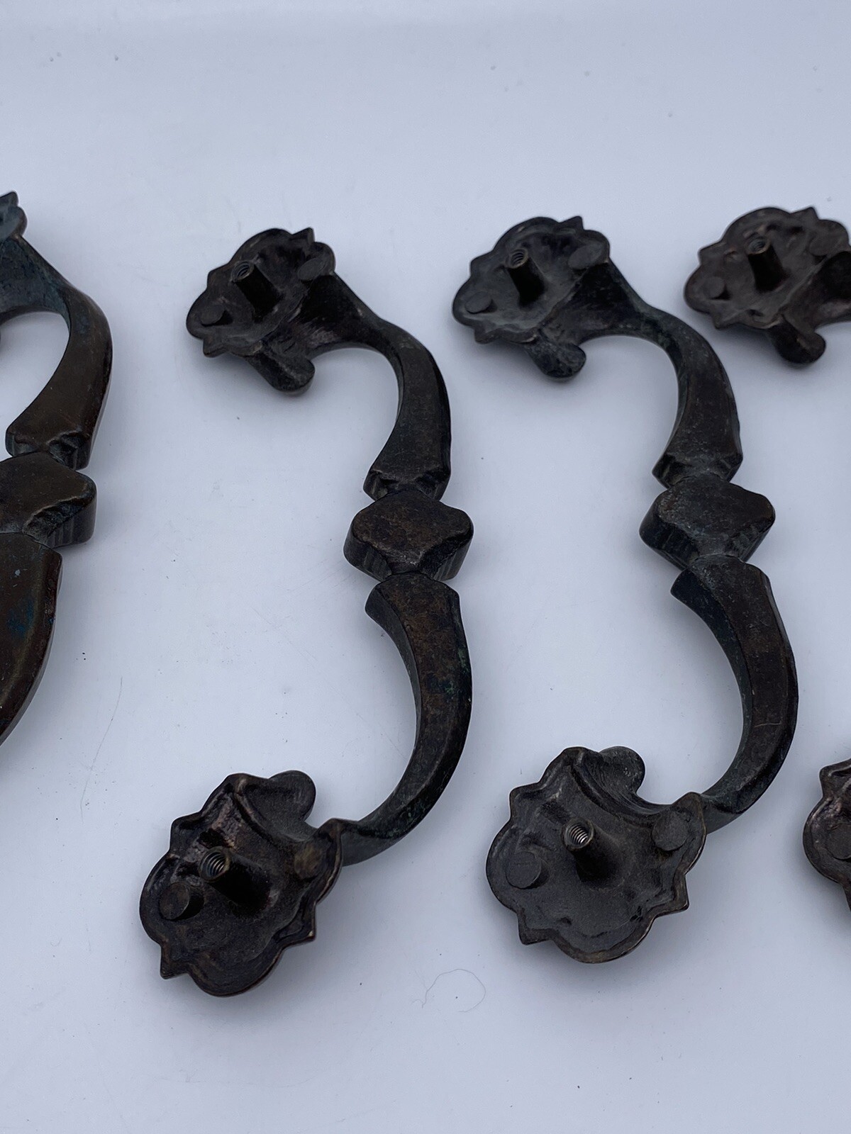 Set of 5 Vintage Antique Ornate Brass Drawer Pulls Handles 7″ Original Patina