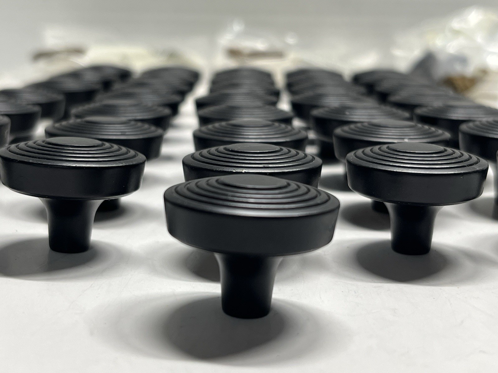 Vintage Lot (40) NOS 2006 Matte Black Heavy Ribbed Design Drawer/Cabinet Knobs