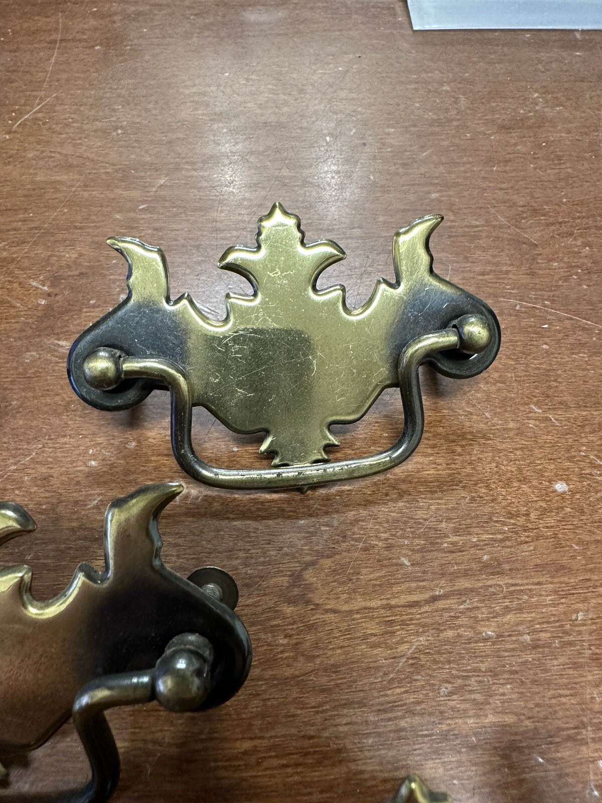 Vtg Chippendale Batwing Brass Toned Pressed Steel Cabinet Pulls 3″ Center Set 5