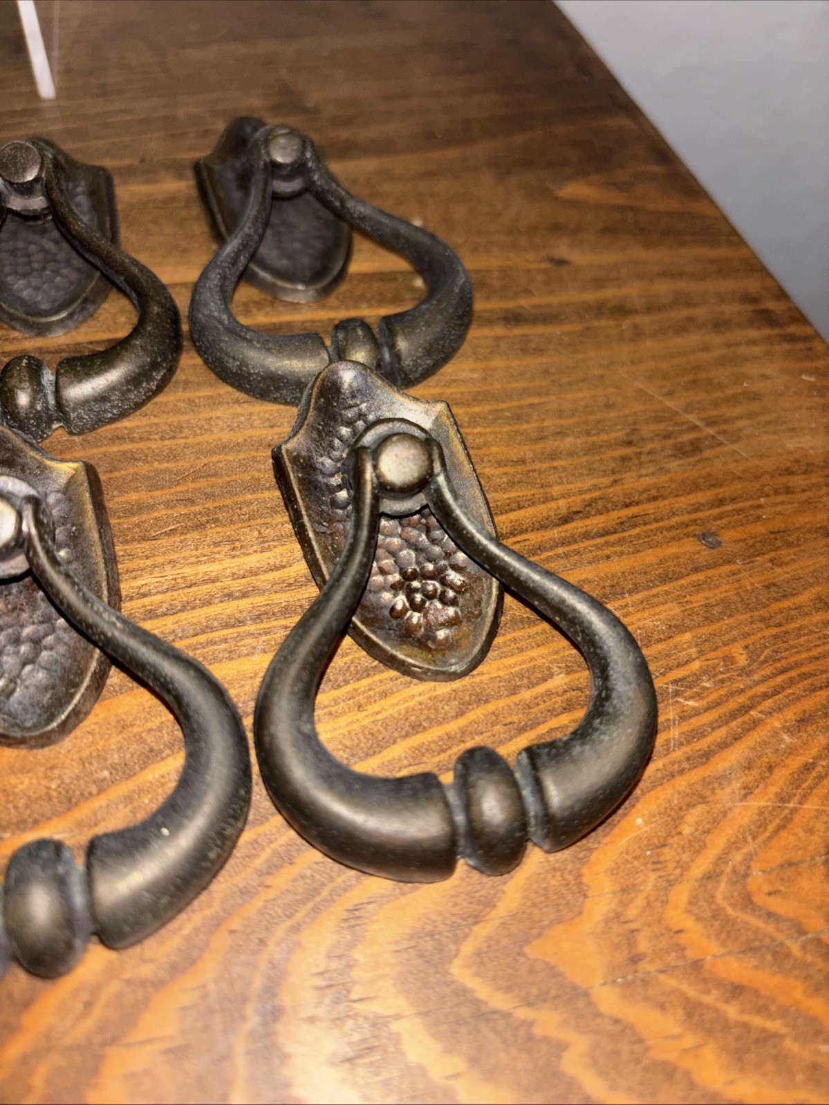8 Mid Century Vintage 1960s 1970s Metal Hammered Brass Color Handle Pull