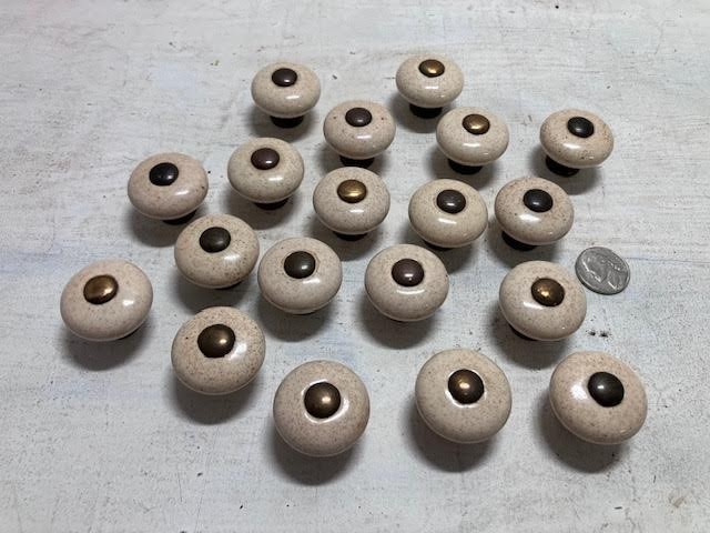 Lot of 35 Vintage Antique most speckled Solid porcelain brass drawer pull Knobs