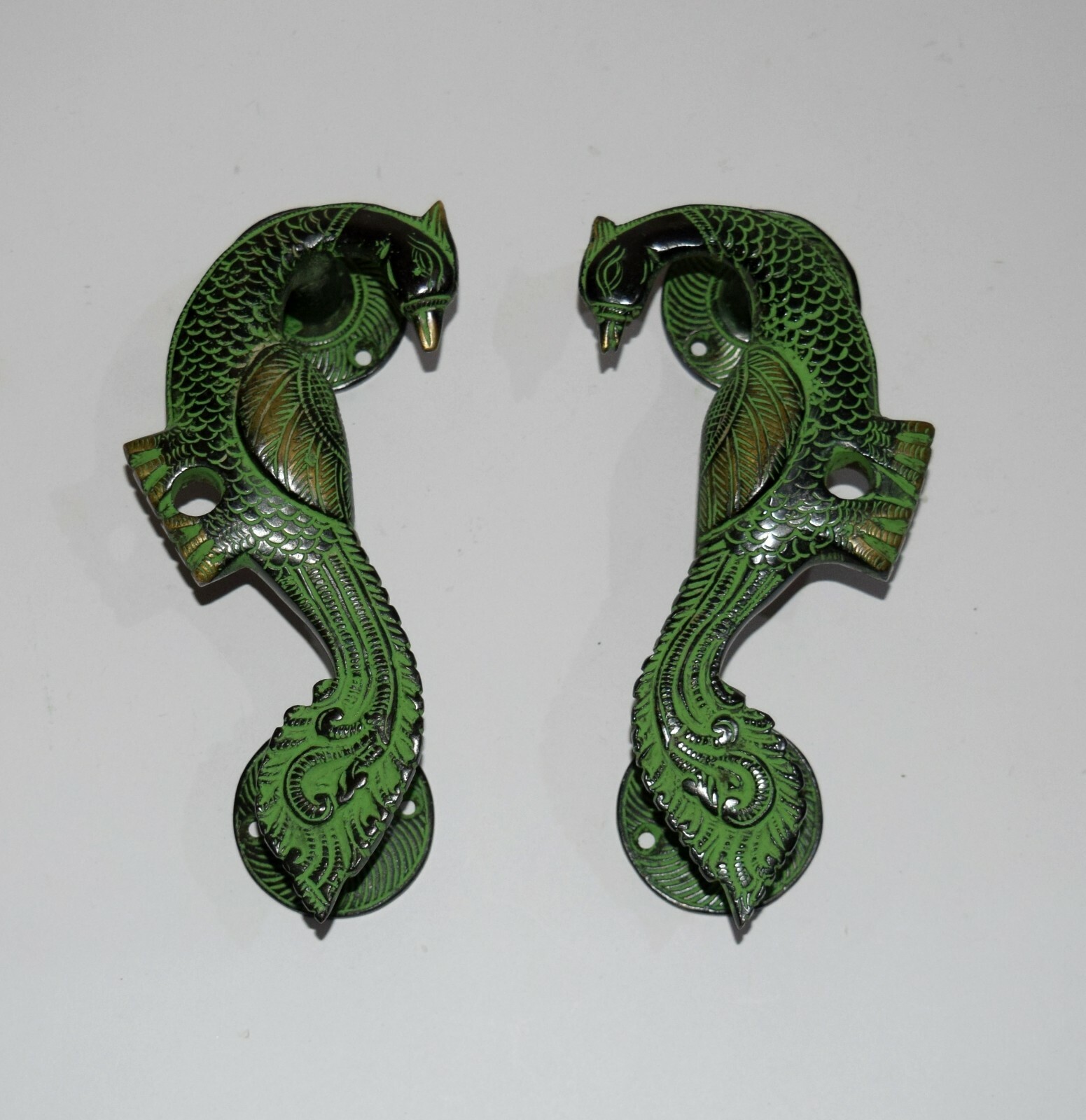 Brass Peacock Door Handle Hand Carved Peafowl Door Pull Restaurant Welcome HK196