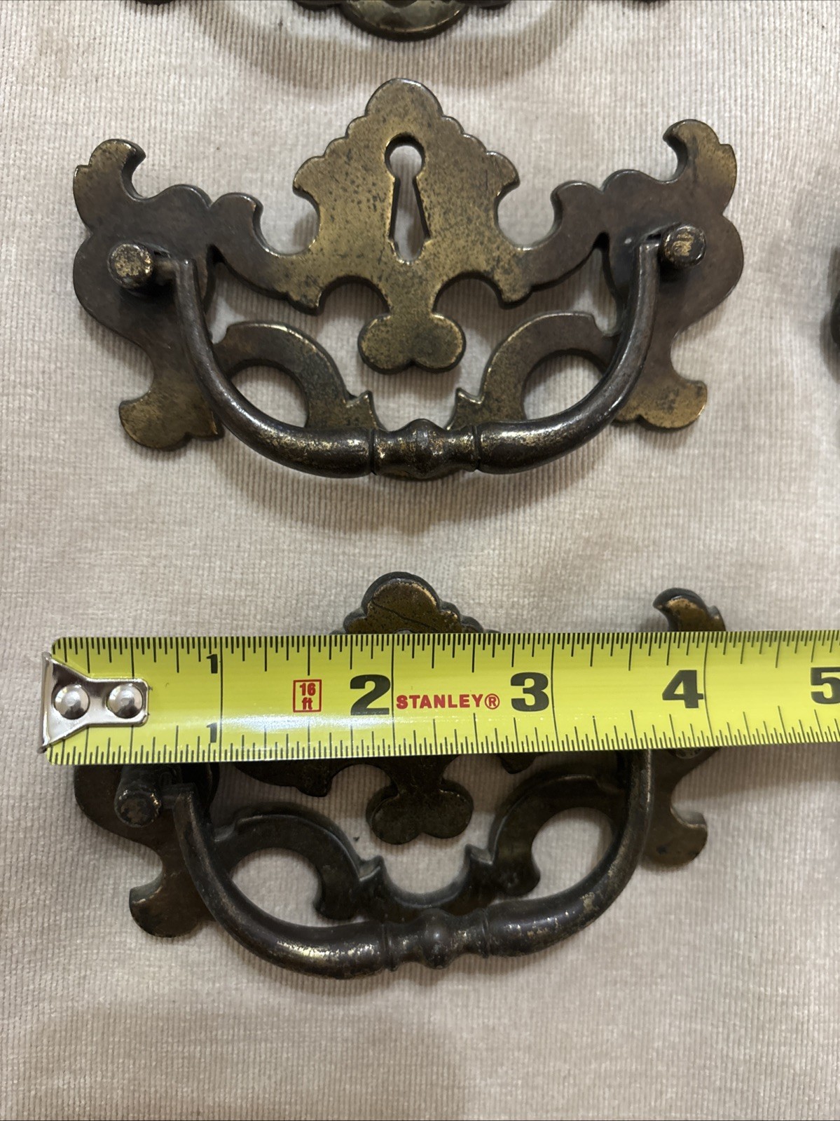 Chippendale Batwing Brass Drawer Pulls Set of 12 Bail Handles w/ Screws Vintage