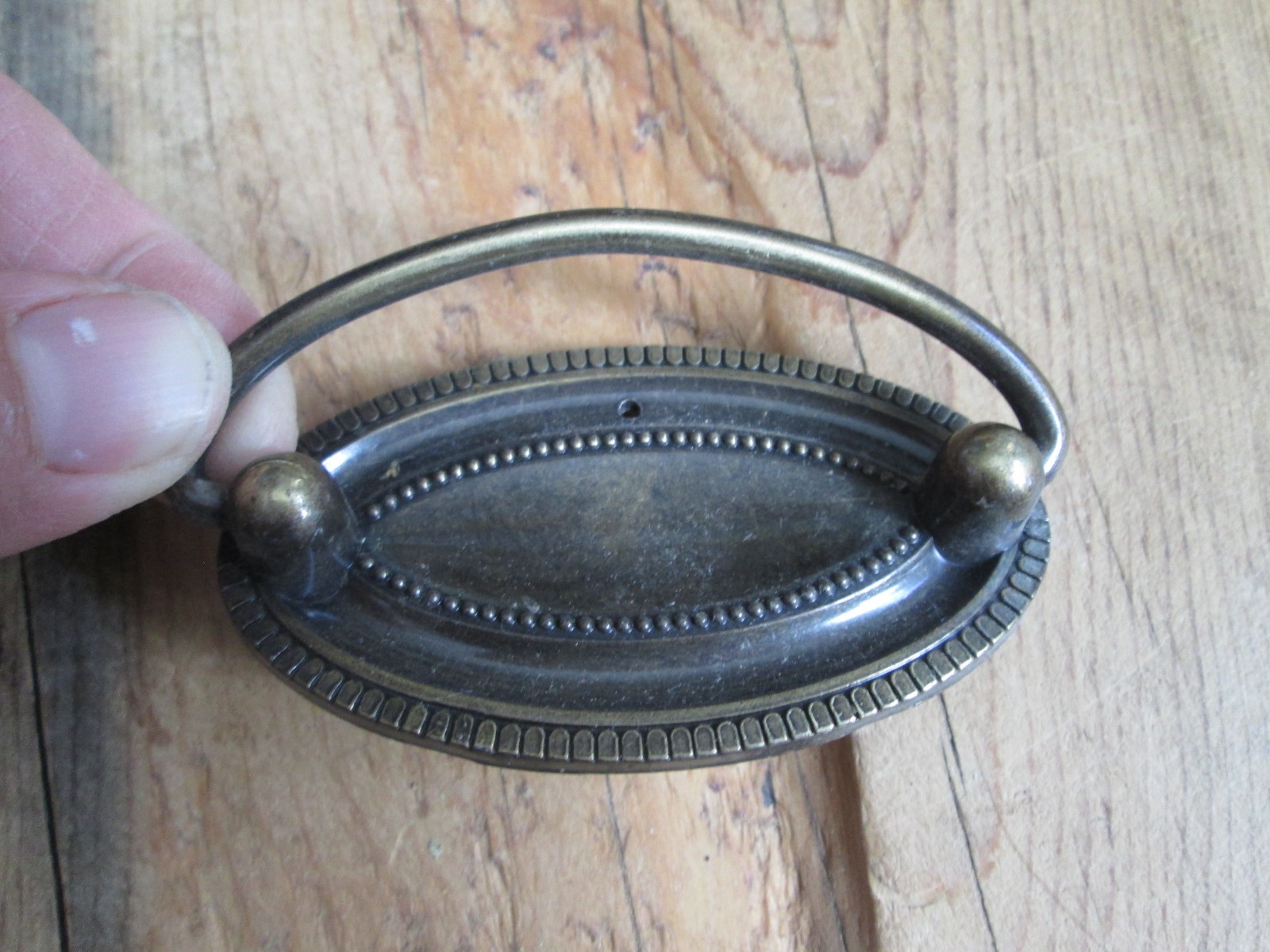 Vintage 1964 Hepplewhite Oval Drawer Pull Drop Bail Brass Stamped RD CAM Amerock