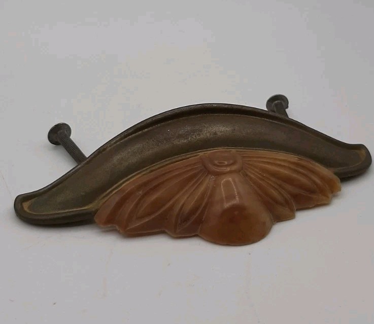 Vintage Art Deco Drawer Pull Handle 1930 1940s Bakelite and Brass 5 in Long