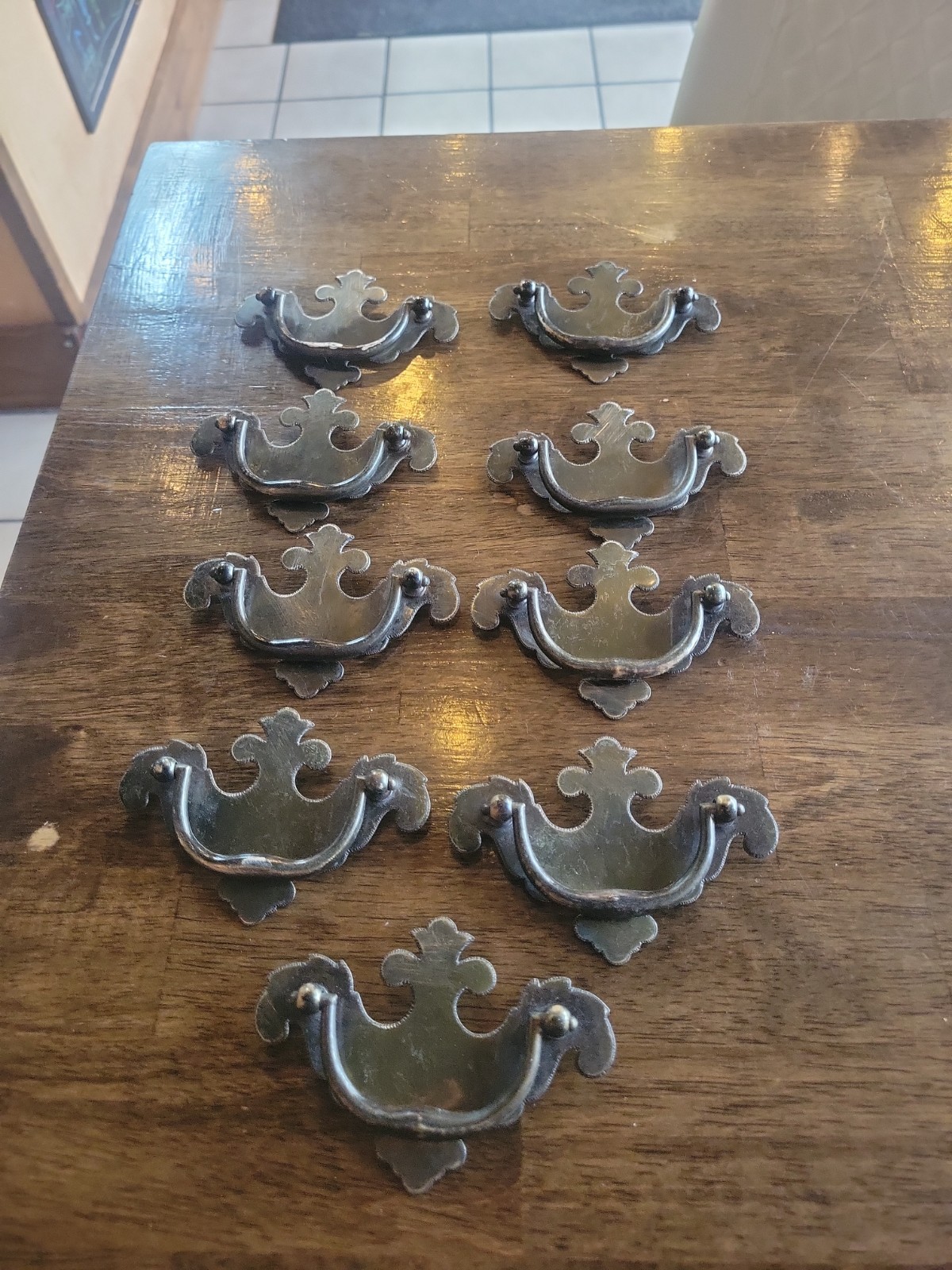 Set of 9 Vintage Brass Bronze Plate Batwing Drawer Pulls Chippendale Style M