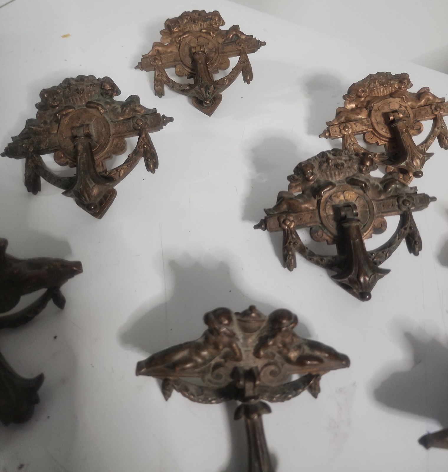 ULTRA RARE Set of 8 Antique 19th-Century French Rococo Bronze Putti Pulls