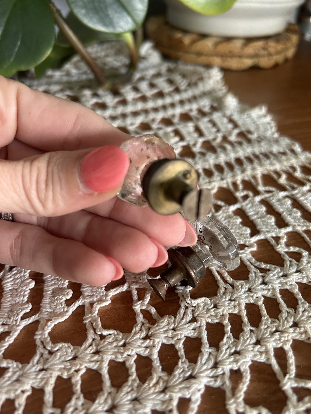 Vintage Clear Glass Drawer Knobs Set Of Two With Orginal Brass And Hardware