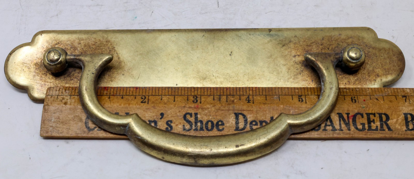 Vintage Large Brass Drawer Pull Handle 8″ Wide x 1.5″ Tall 5.75″ CTC