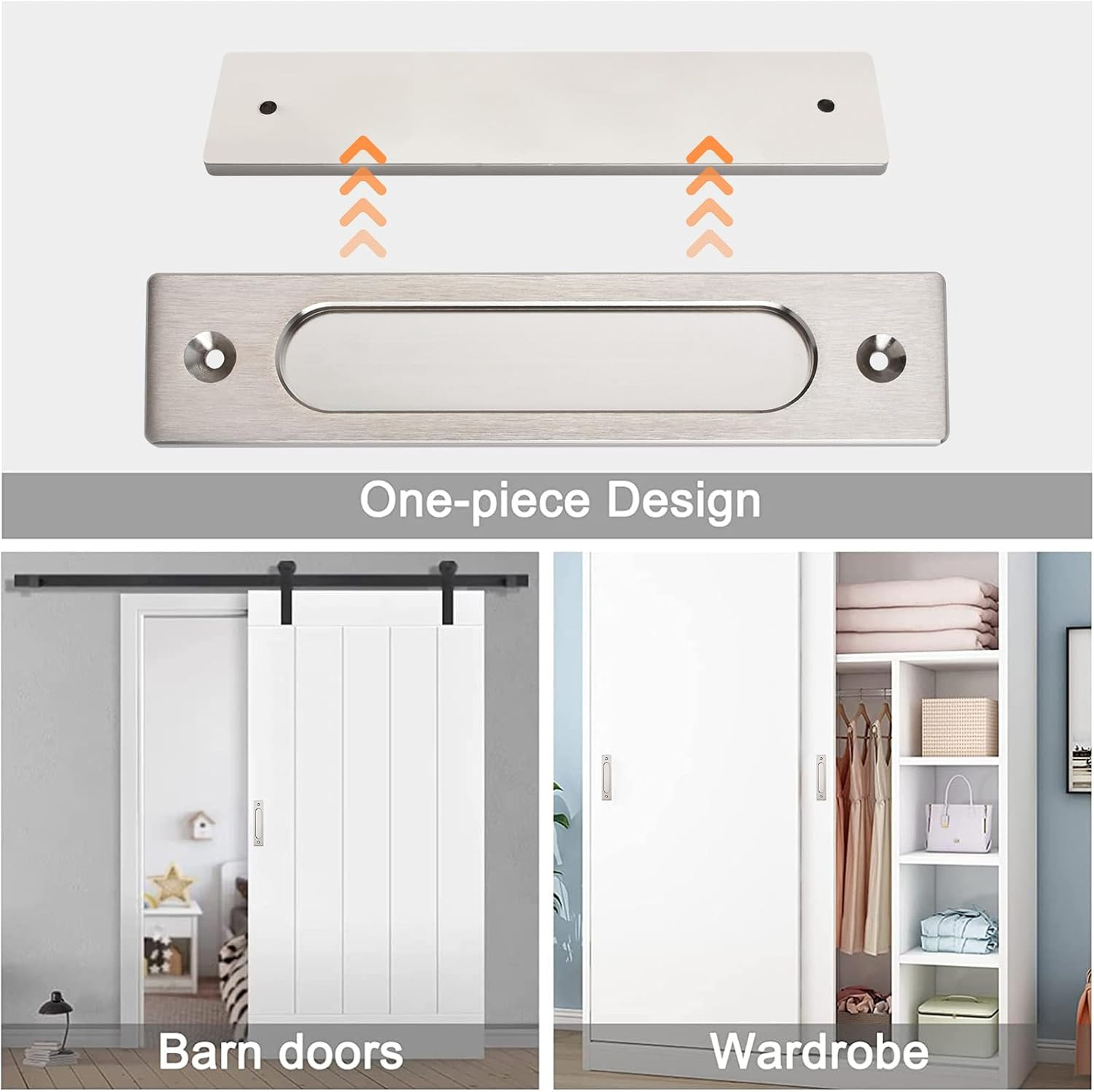 180MM Rectangual Recessed Sliding Door Handle, 4pcs Brushed Steel Flush Pulls Al