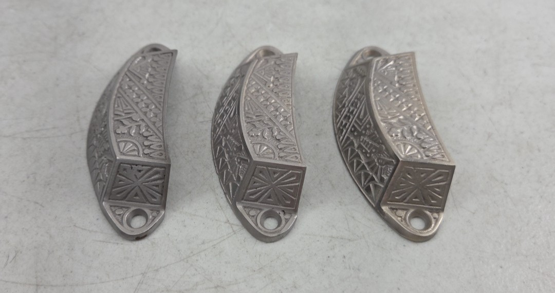 Vintage Lot of 3 Drawer Pulls Handles Victorian Eastlake Geometric Cabinet Pull