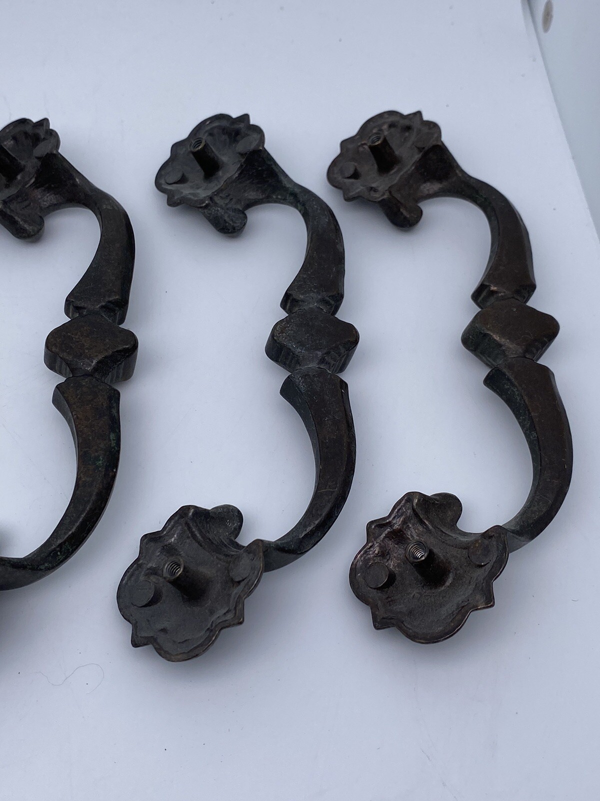 Set of 5 Vintage Antique Ornate Brass Drawer Pulls Handles 7″ Original Patina