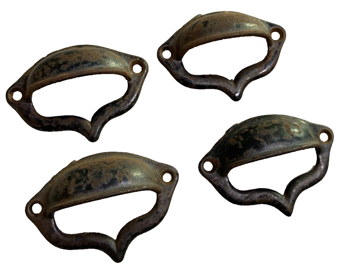 Set Small Antique Ornate Cast Iron Drawer Finger Pull Knob Knobs Handle Handles