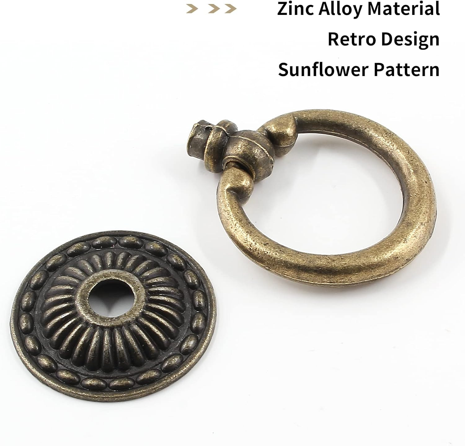 6Pcs Vintage Bronze Drop Ring Knobs, Antique Drawer Pull Round Handle Style 1