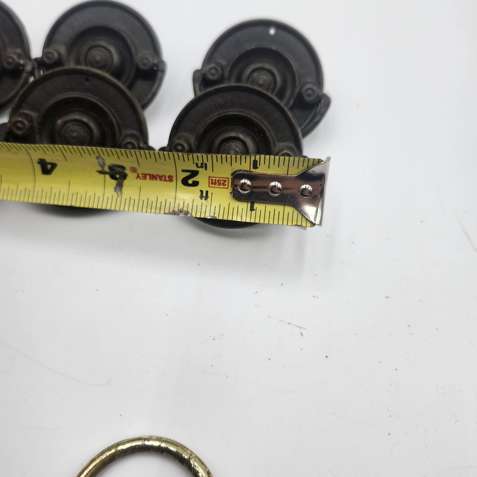7 Antique round drawer pulls Hepplewhite 2″ black metal vintage