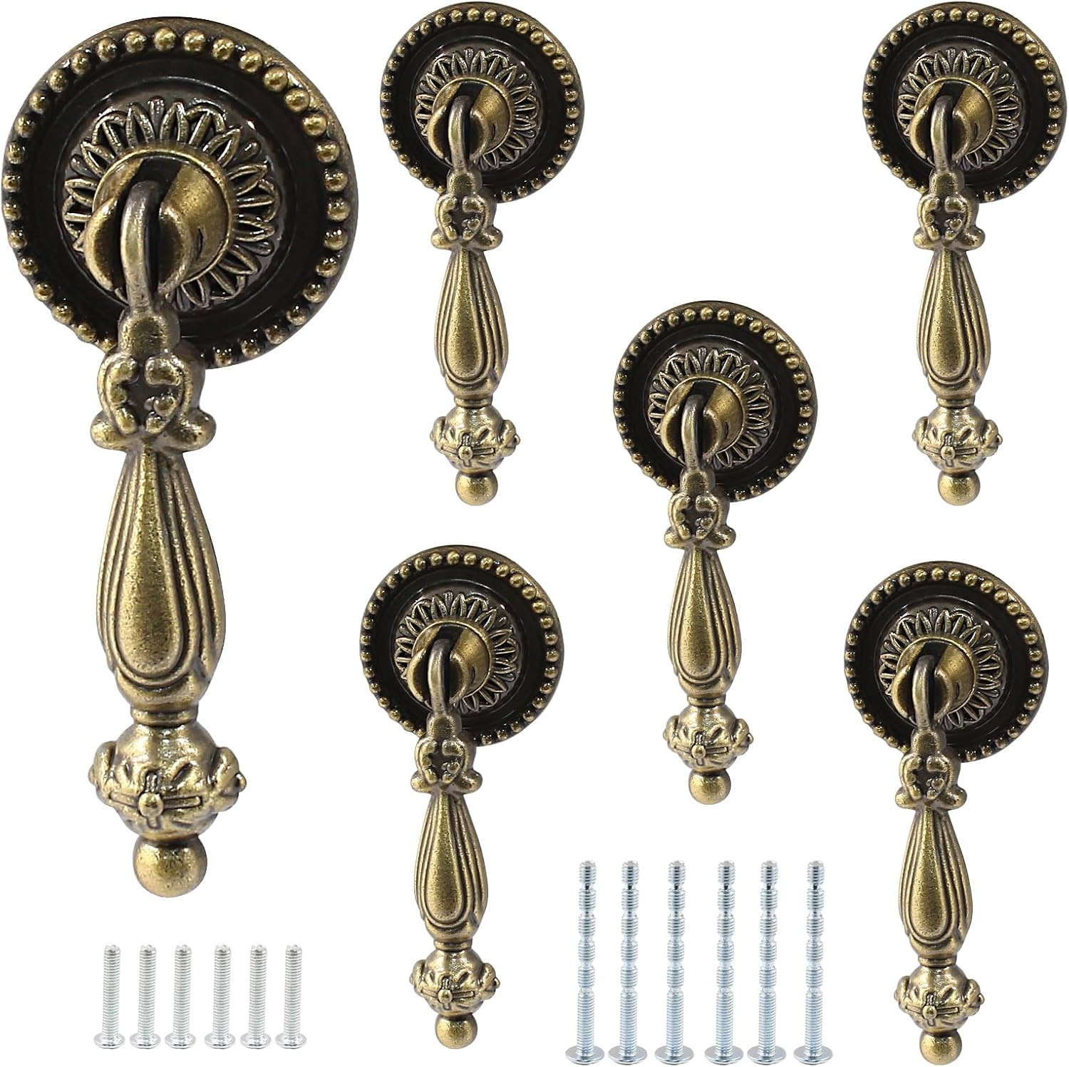 6PCS Antique Style Tear Drop Pulls – Vintage Cabinet Decorative Pull Handle Knob