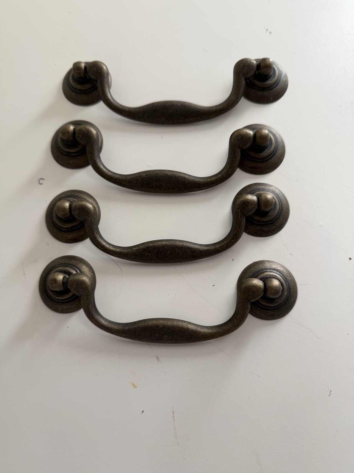 Set of 4 Vintage Brass Drawer Pulls |Traditional Bail Handle Style | Solid Metal