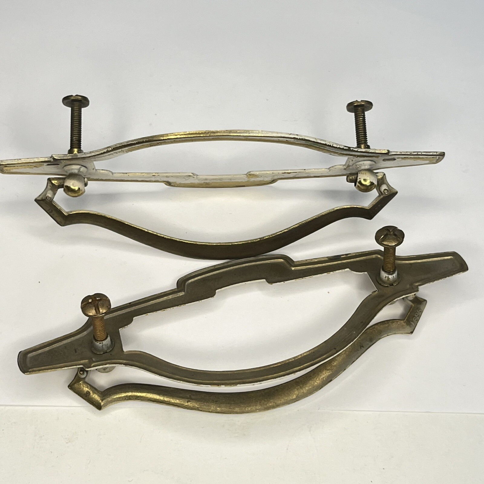 Two Reclaimed Steel Drawer Drop Bail Pull Handles Steel Gold 4″ c to c C
