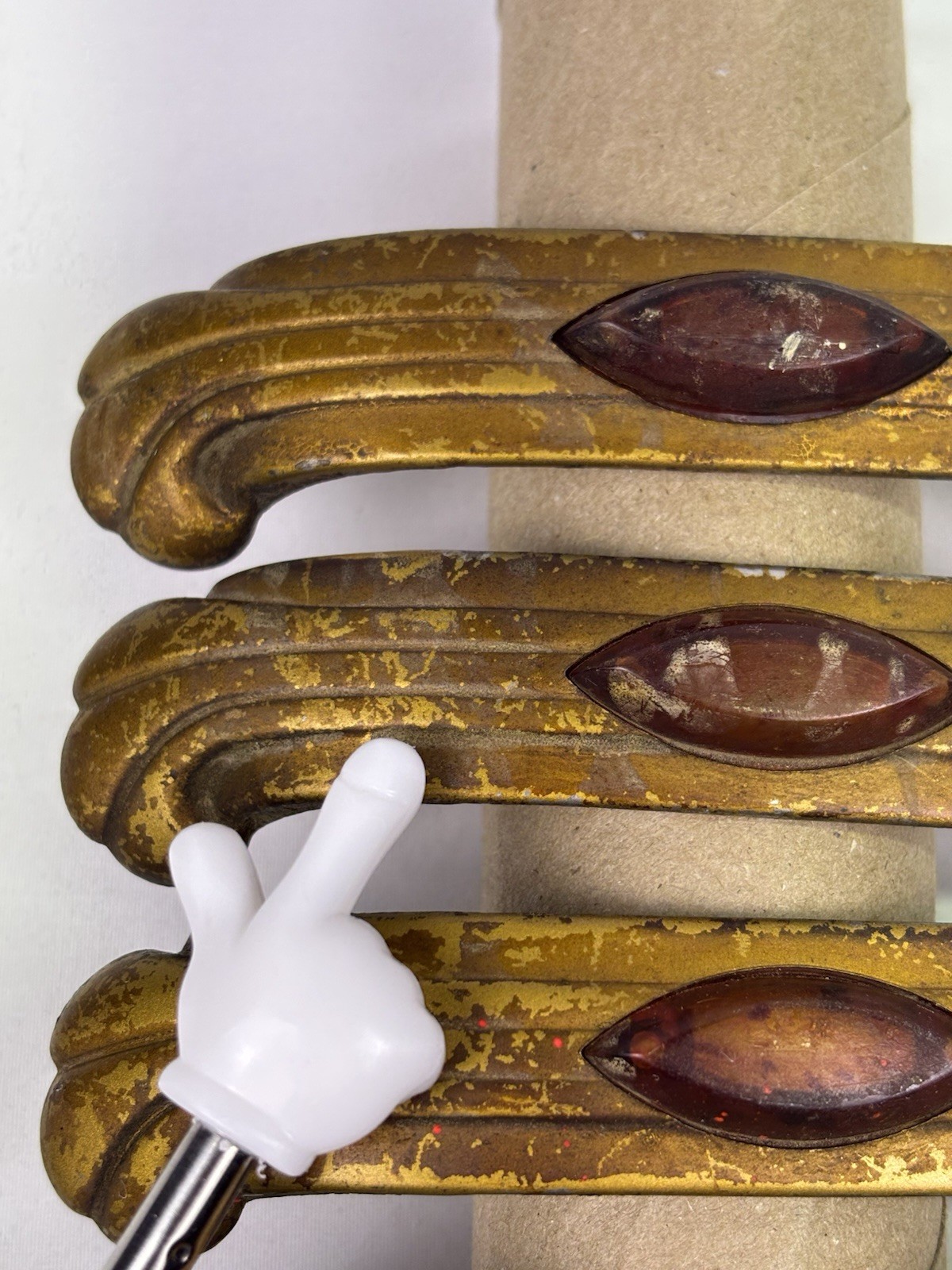 Vintage Art Deco Drawer Pulls Set of 6 Amber Plastic Inlay Waterfall Style