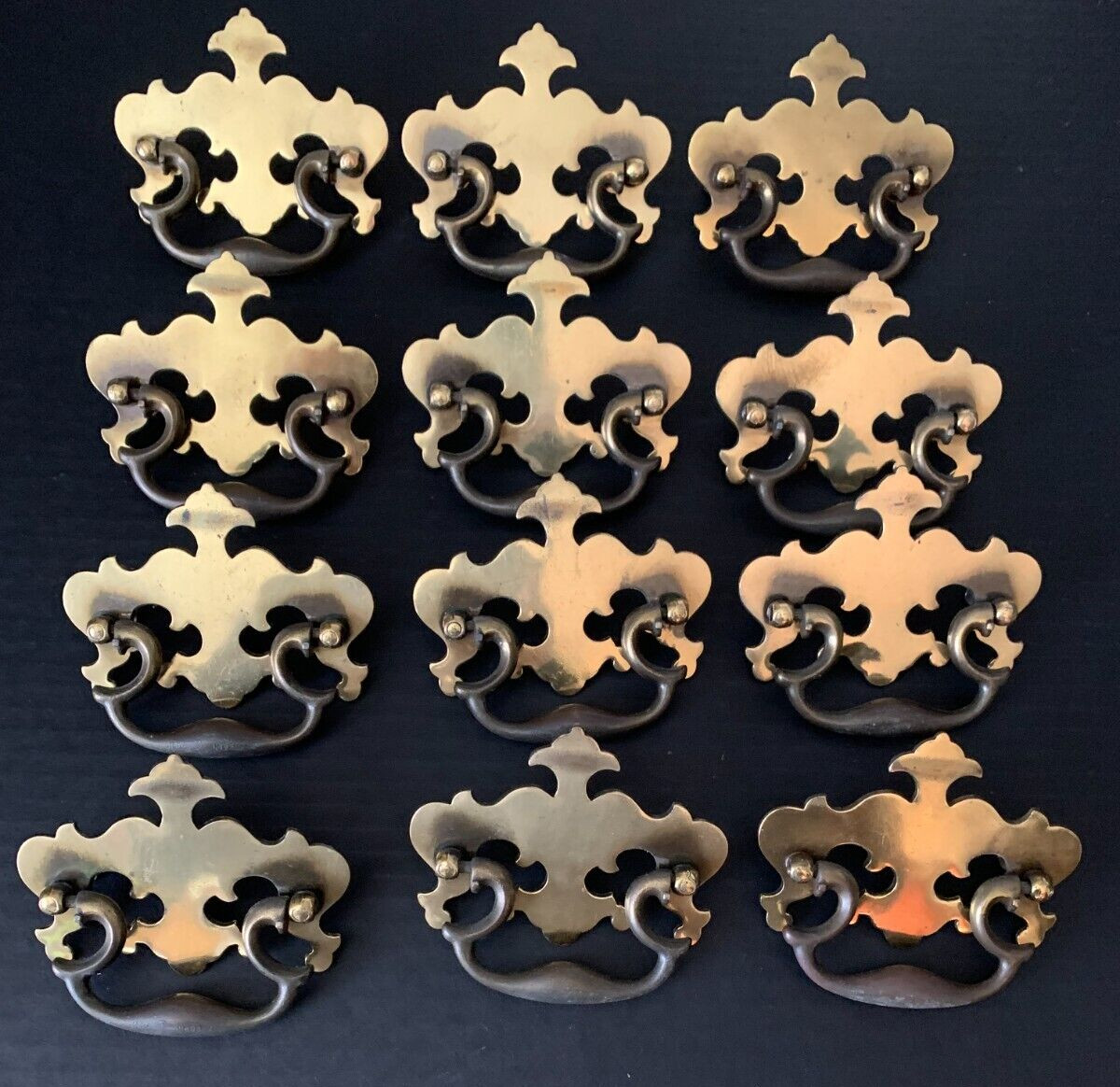 Vtg KBC Keller Brass Colonial Metal Batwing Drawer Pulls Screws 3″CC – Lot(s) 12