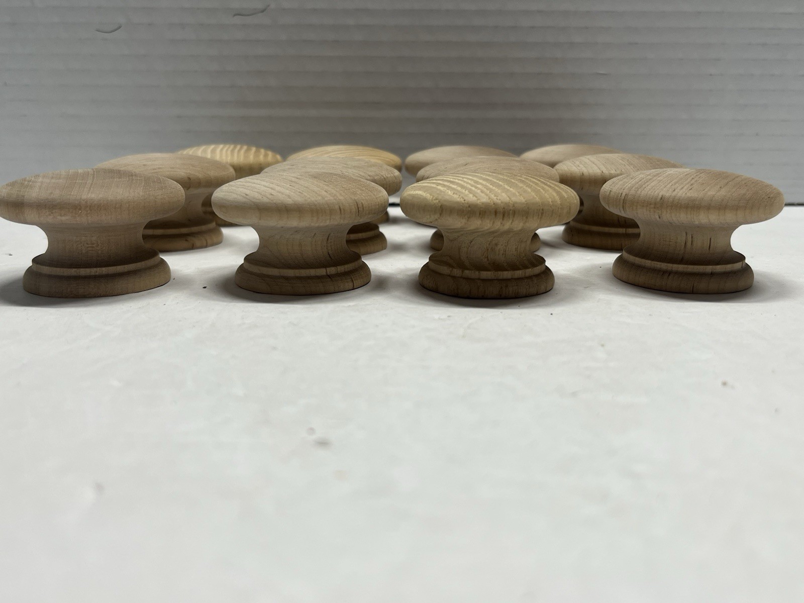 Vintage Lot (12) NOS Round Natural/Unfinished Fixed Wood Drawer/Cabinet Knobs