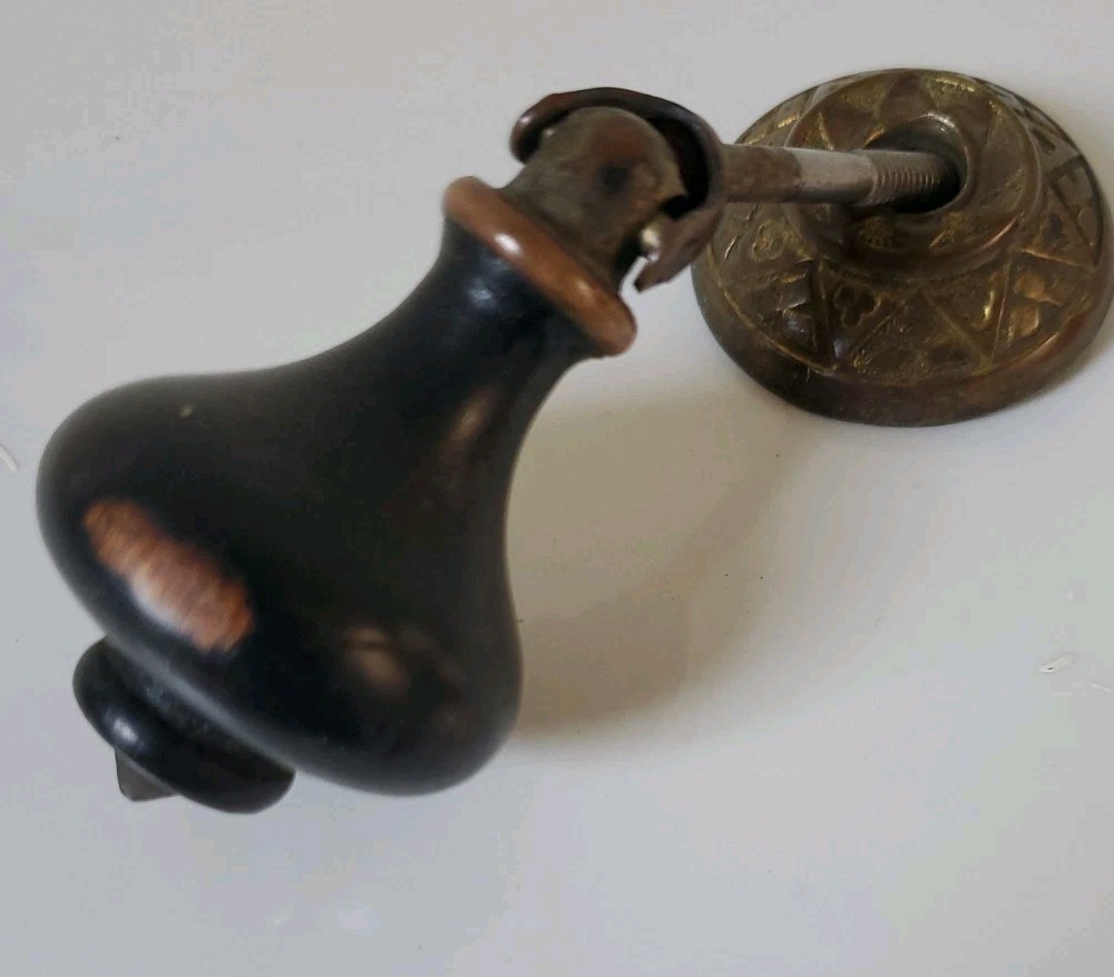 Atq Victorian Eastlake Teardrop Drawer Pulls Set 12 Black Wood & Metal + Extras