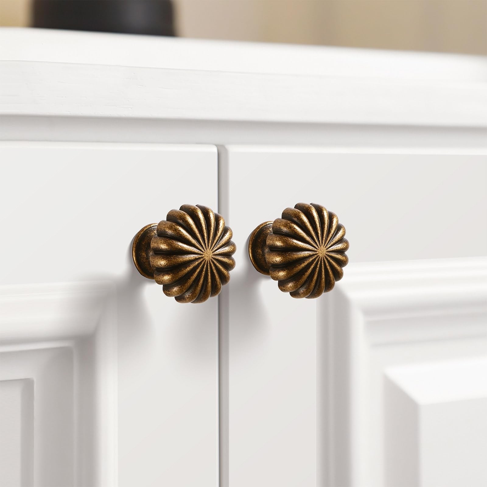 10 Pack Antique Brass Cabinet Knobs – Vintage Zinc Alloy Pulls for Kitchen & Dre