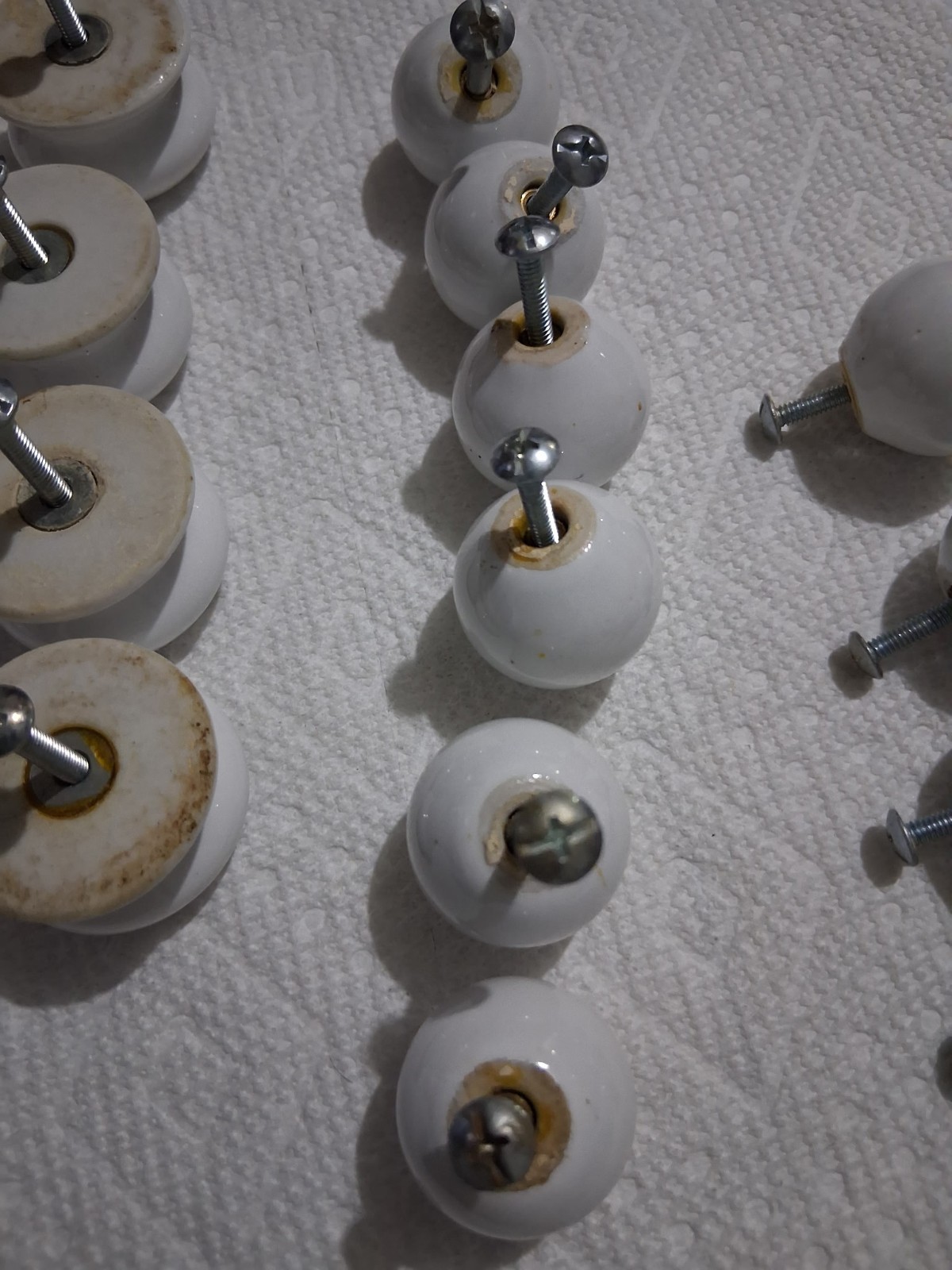White round Vintage Drawer/Cabinet Knobs with Screws