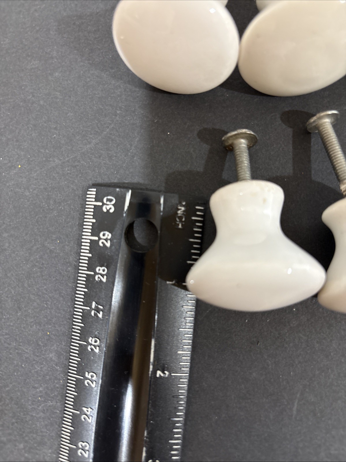 Vintage White Porcelain Drawer Pulls Knobs with Screws Set 13 1.25” Round