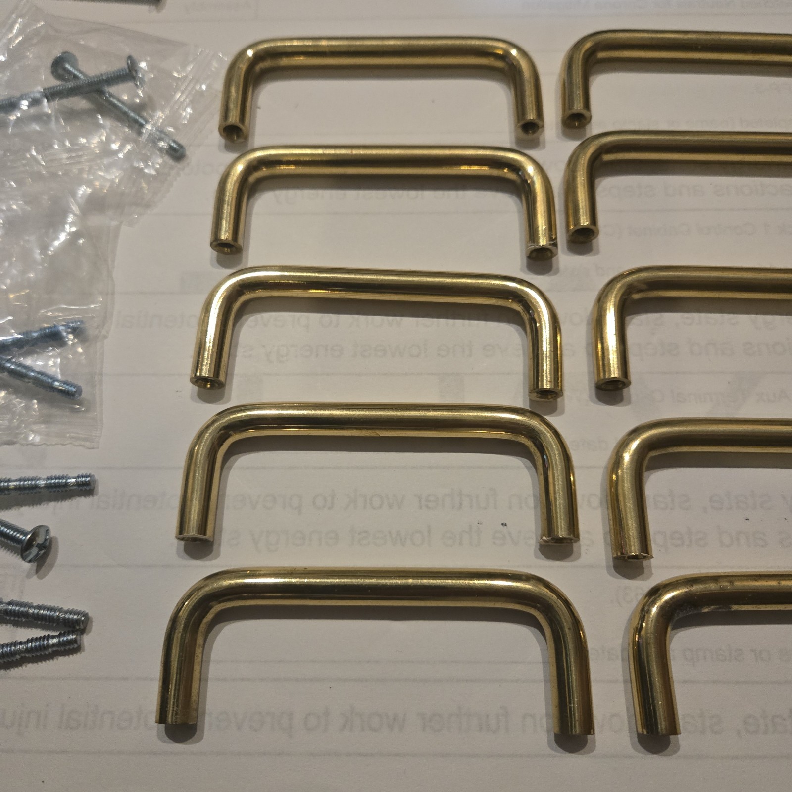 Lot of 10 Solid Polished Brass 3 Inch Drawer Pulls with Screws