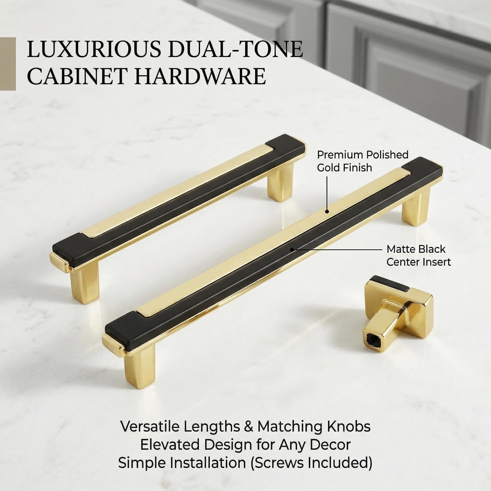 10 Pack Black Gold Cabinet Pulls & Handles, 3.7 Inch Hole Center | Polished a…