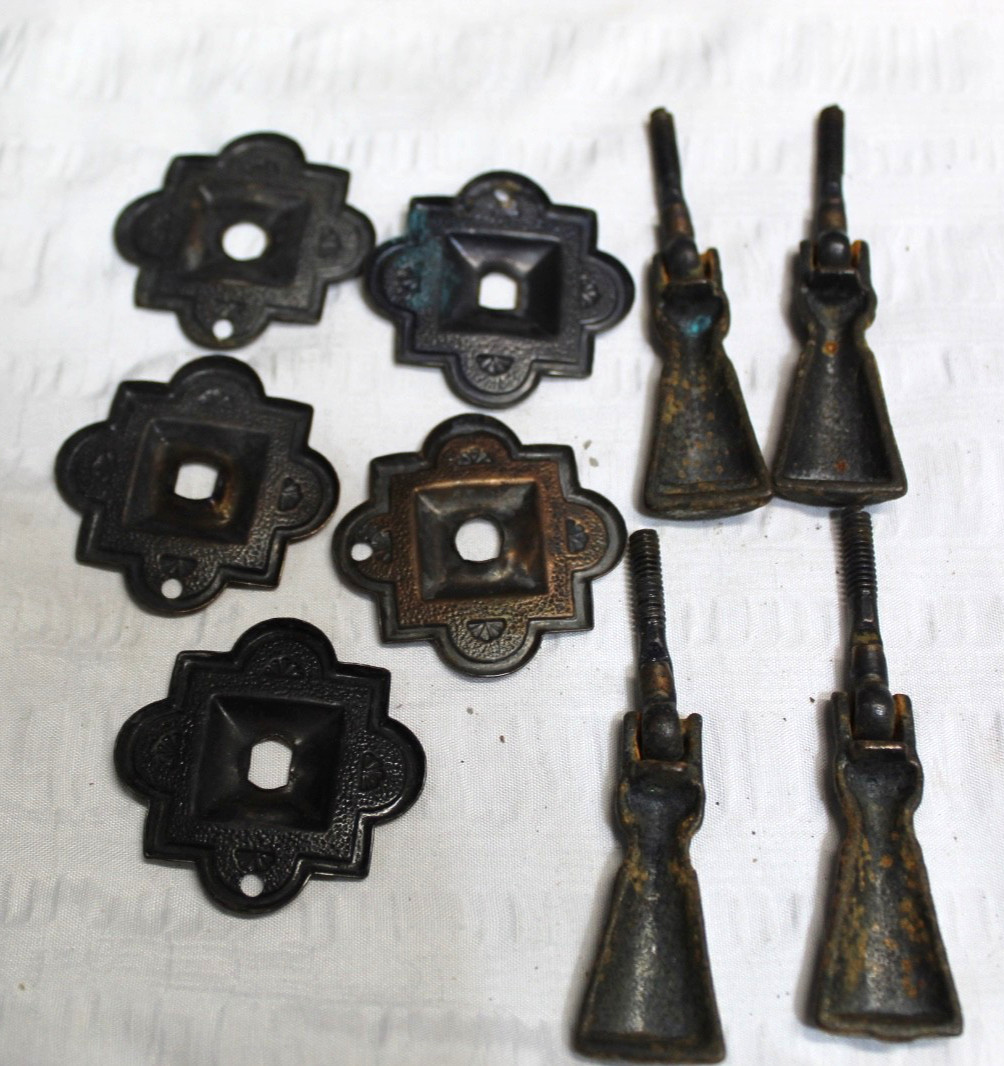 Lot of 4 Antique Vintage Ornate Copper & Brass Drawer Pulls w/ Back Plates