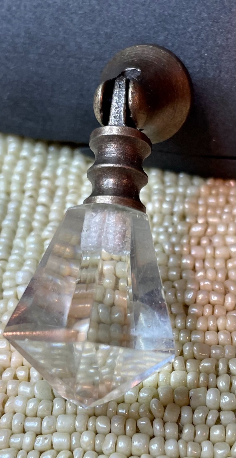 Victorian Teardrop Drawer Pull Handle Drop Knob Prism Glass Brass VTG Cabinet