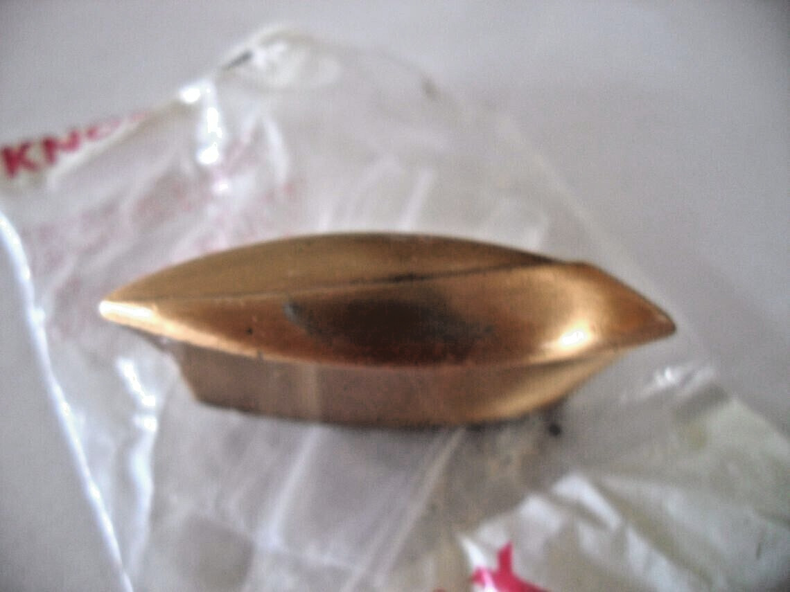Vintage Nos Satin Brass Drawer Knob 1/2″x2-1/8″ Eye Shaped Cabinet Pull Ajax