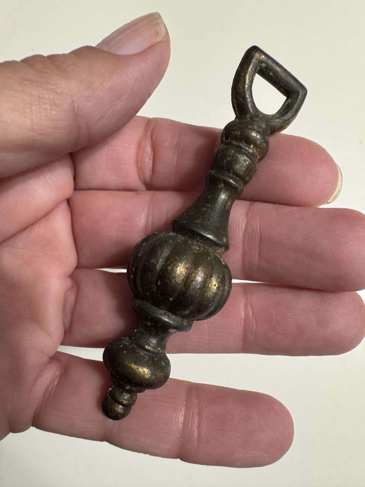 Vintage Large Bronze Antique Brass Tone Finish Hanging Drop Drawer Pull Hardware