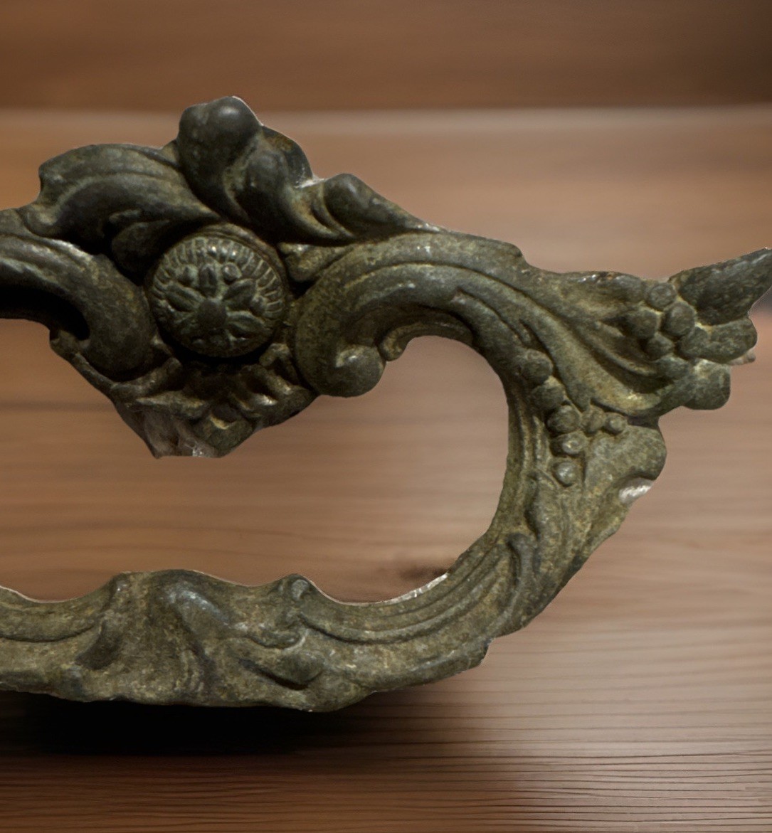 Vintage Pair 3” French Provincial Brass Finger Pull Drawer Handle Ornate Rococo