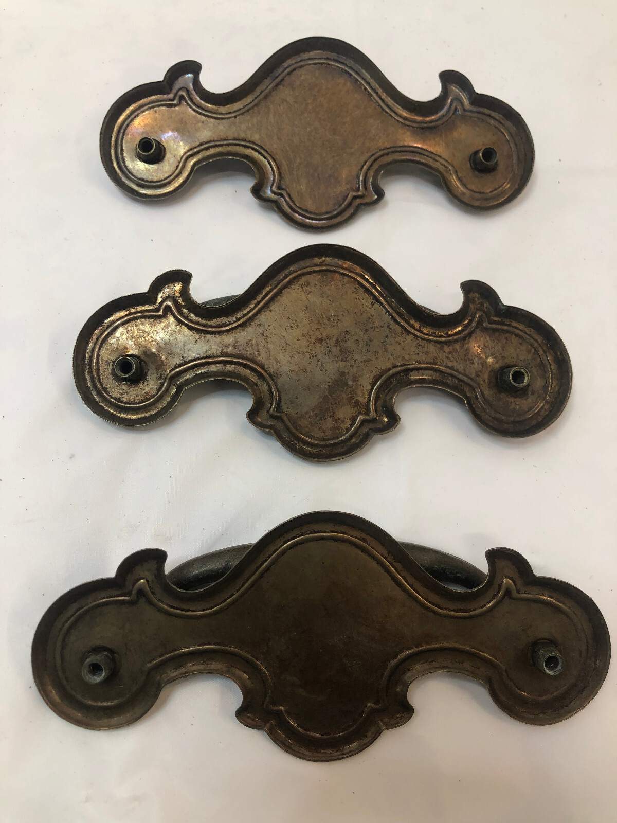 9 Vintage Drop Bail Drawer Pulls Golden Brass Screws Model