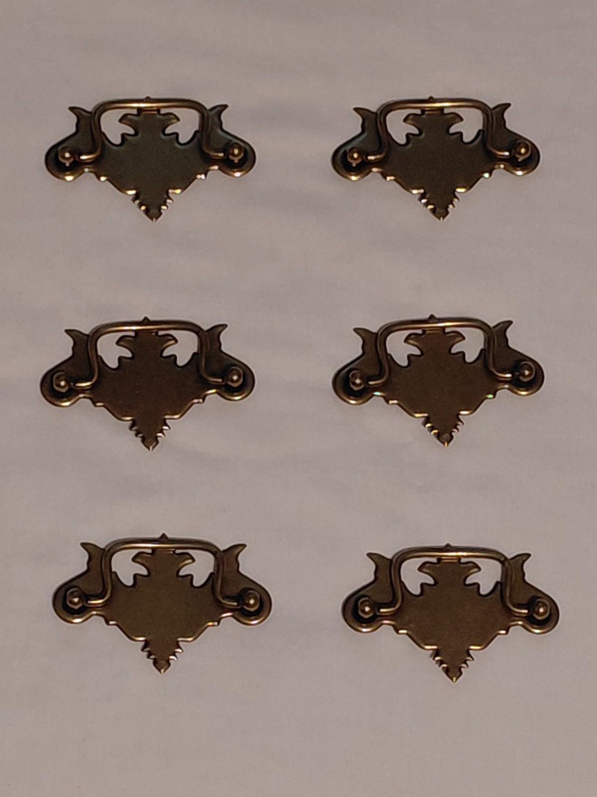 Vintage 3 3/4″ Brass Finish Chippendale Batwing Style Drawer Pulls Handles (6)