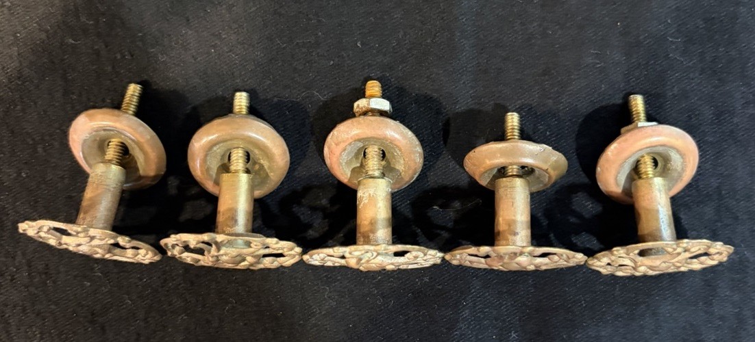 5 Antique Victorian Ornate Brass? Drawer Pulls
