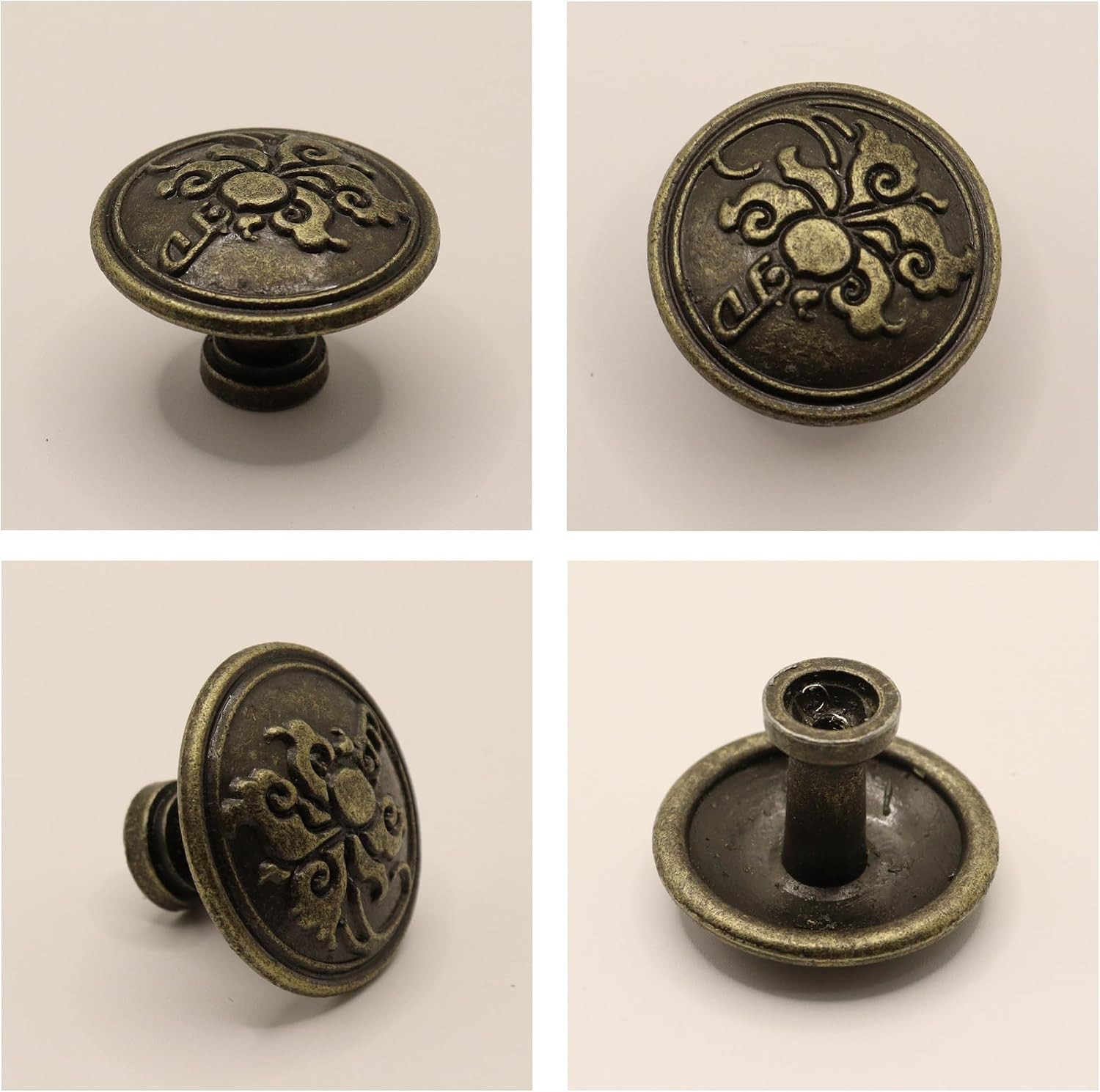 Antique Brass Cabinet Knobs 10 Pack, Vintage Floral Scroll Drawer Pulls, Zinc…