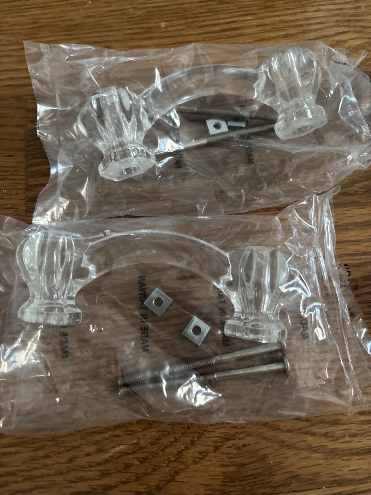 Hexagon Curved Clear Glass Drawer Handles Pulls 3” Centers Screws Set of 4 New