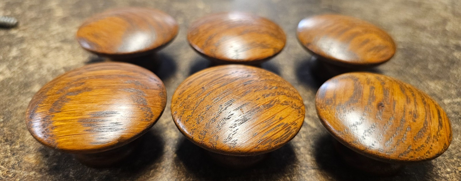 Lot Of 6 ( 1- 3/4) Inch Vintage Wood Used Drawer Pulls With Screws
