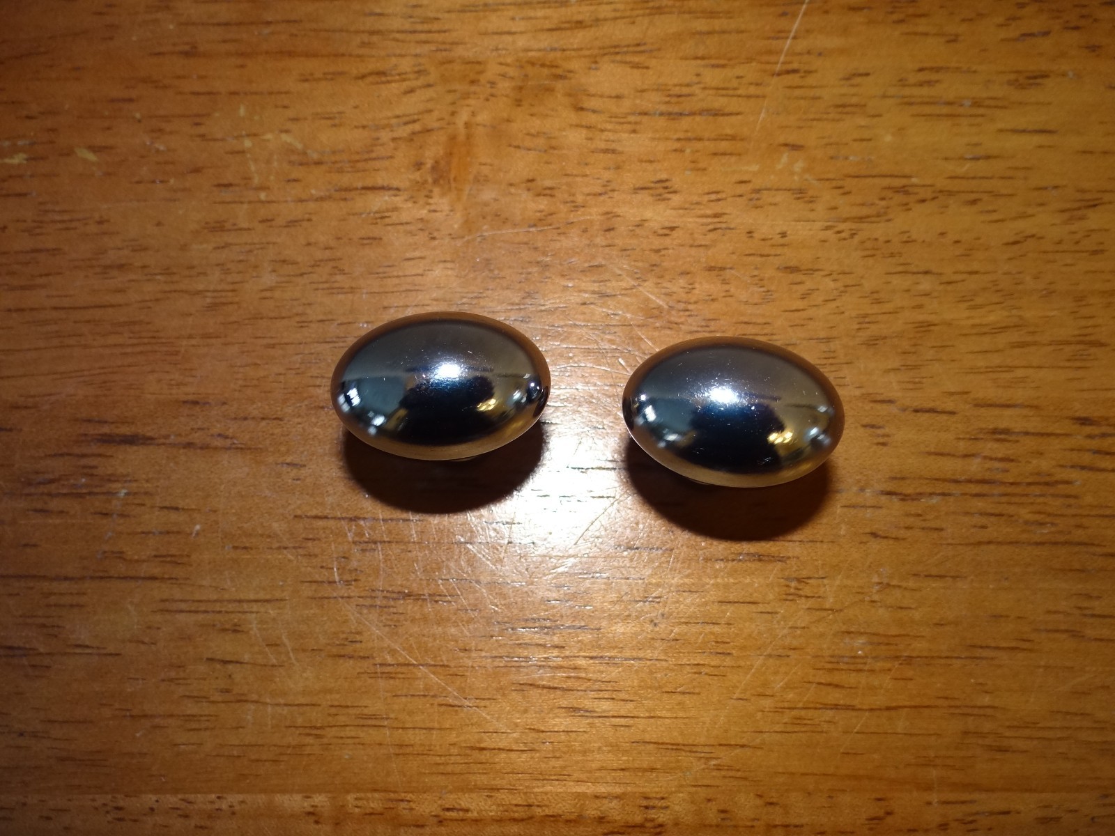 2 Small Vtg Round Polished Chrome Bulb Shaped Mushroom Cabinet Drawer Knobs