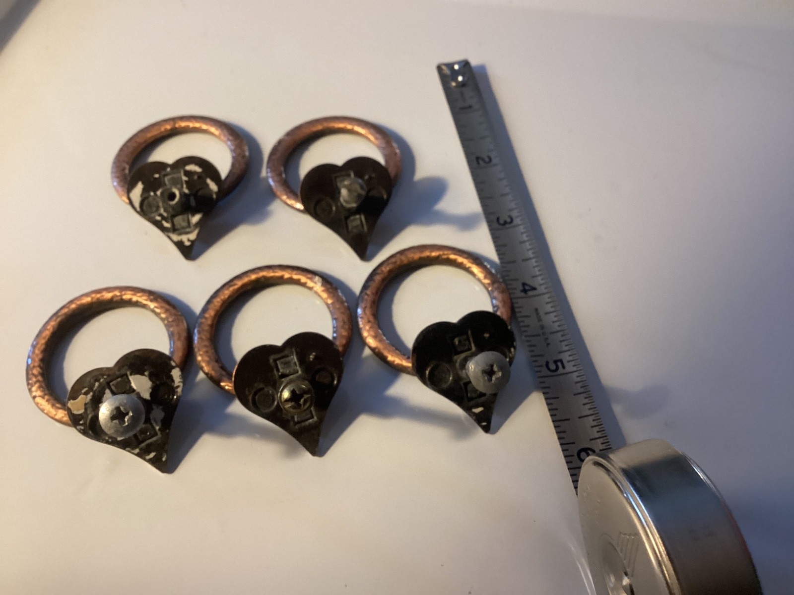 Lot of 5 Vintage Copper Heart Ring Drawer Finger Pull Cabinet Handle Amerock
