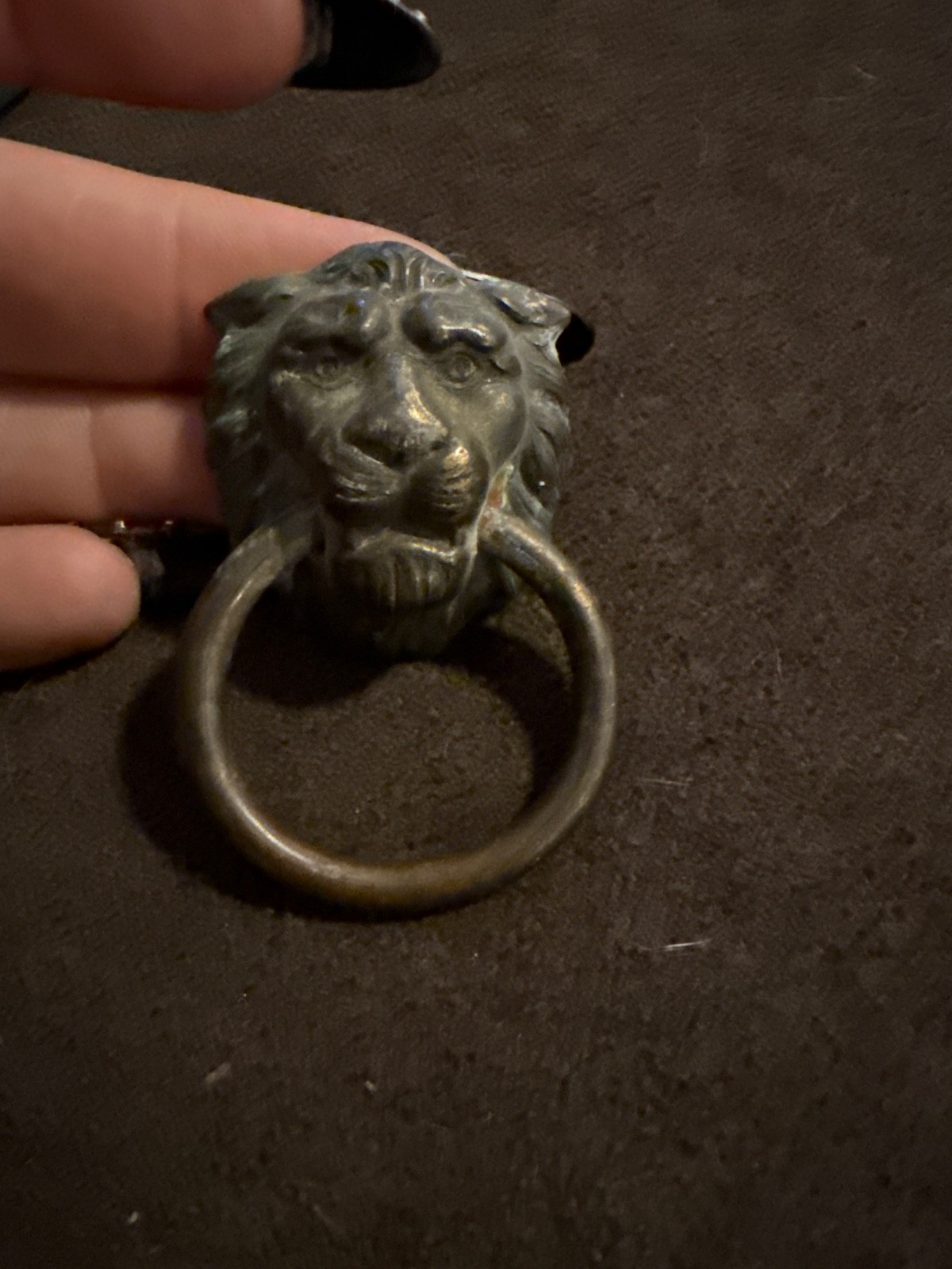 Vintage Keeler Brass Co KBC Lion Head Ring Pull Drawer Handle 2 Stamped Antique