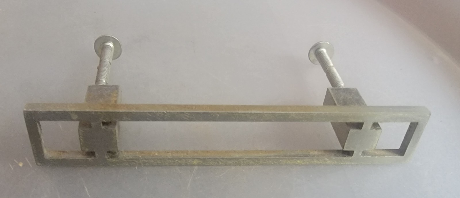 Vintage Mid Century Nickel Cabinet Drawer Pulls & Screws 4 1/4″ Long -9 pc Lot